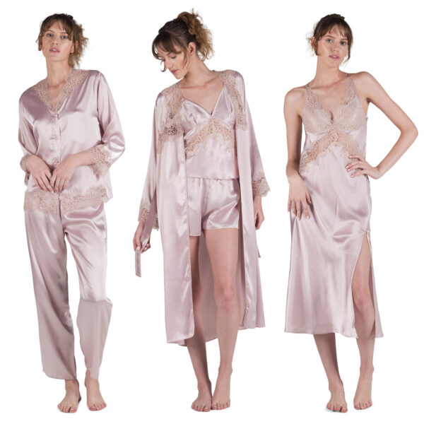 PERiN Satin & Lace Nightwear Lingerie - 6 Piece Set